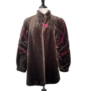 Sasson Faux Fur Jacket Womens Medium Brown Lined Thick Plush 80s Vintage ILGWU